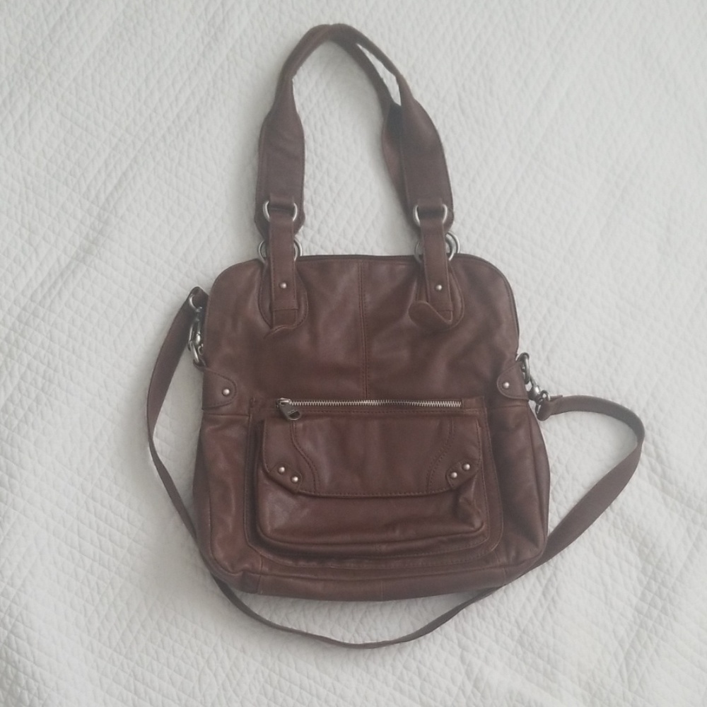 Perlina Crossbody Leather Bag Cognac Brown